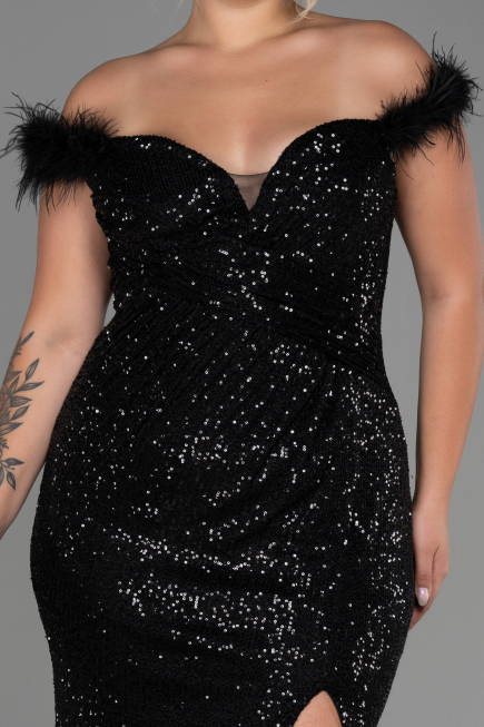 Long Black Scaly Plus Size Evening Dress ABU3193