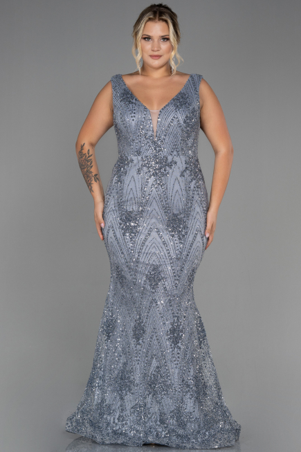 Long Anthracite Plus Size Evening Dress ABU3214