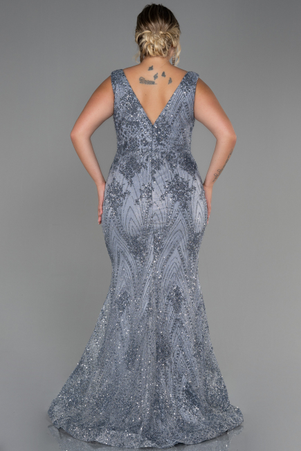 Long Anthracite Plus Size Evening Dress ABU3214