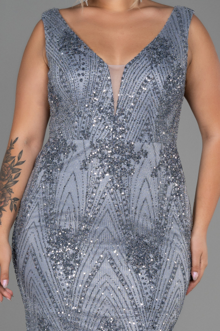 Long Anthracite Plus Size Evening Dress ABU3214