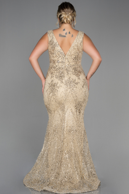 Long Gold Plus Size Evening Dress ABU3214