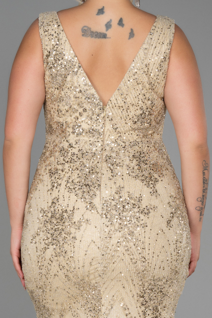 Long Gold Plus Size Evening Dress ABU3214