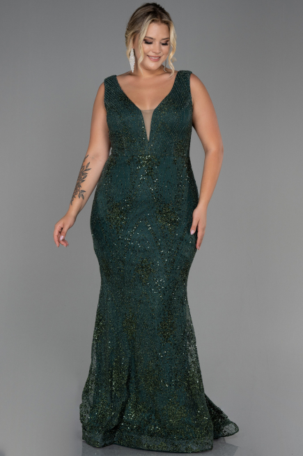 Long Emerald Green Plus Size Evening Dress ABU3214