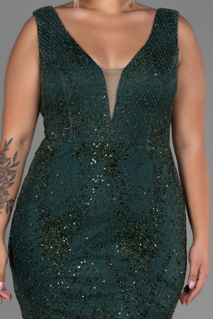 Long Emerald Green Plus Size Evening Dress ABU3214