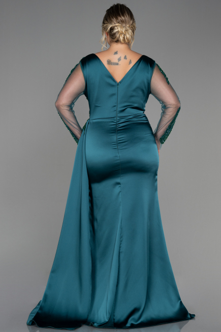 Long Emerald Green Satin Plus Size Evening Dress ABU3223
