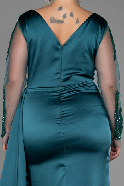 Long Emerald Green Satin Plus Size Evening Dress ABU3223