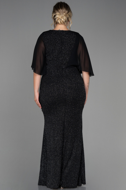 Black-Silver Long Plus Size Evening Dress ABU2857