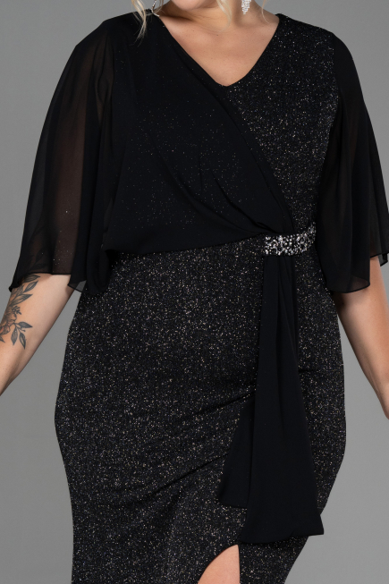 Black-Silver Long Plus Size Evening Dress ABU2857