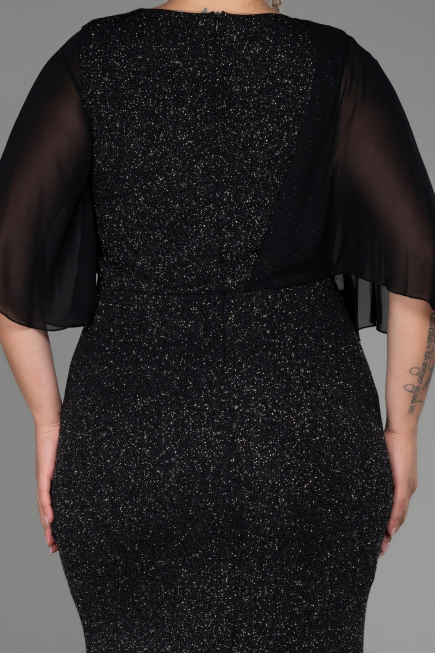Black-Silver Long Plus Size Evening Dress ABU2857