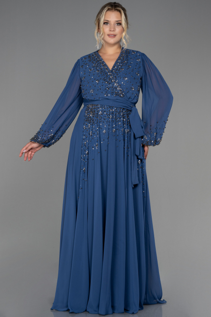 Indigo Long Chiffon Plus Size Evening Dress ABU3075