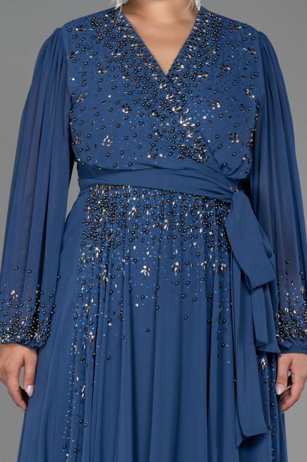 Indigo Long Chiffon Plus Size Evening Dress ABU3075