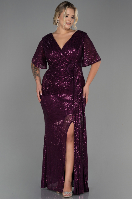 Plum Long Scaly Plus Size Evening Dress ABU2796