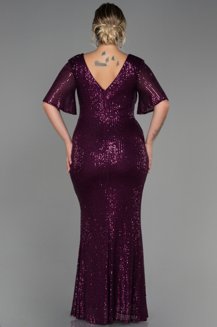 Plum Long Scaly Plus Size Evening Dress ABU2796