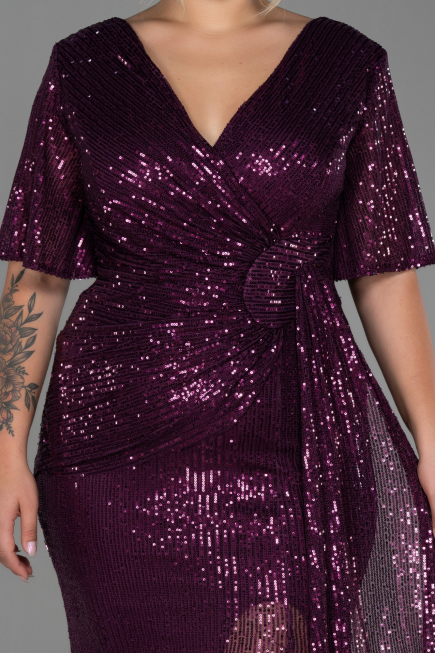 Plum Long Scaly Plus Size Evening Dress ABU2796