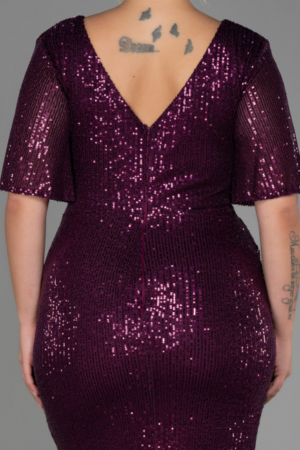 Plum Long Scaly Plus Size Evening Dress ABU2796