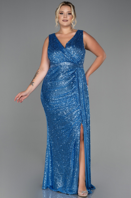 Long Indigo Scaly Plus Size Evening Dress ABU3194