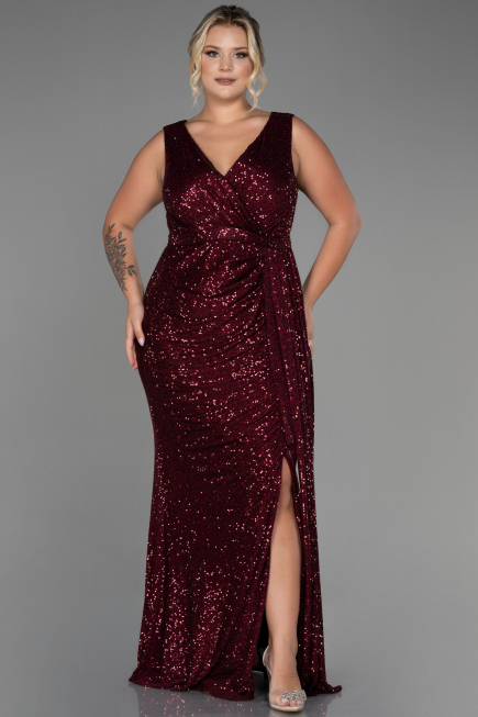 Long Burgundy Scaly Plus Size Evening Dress ABU3194