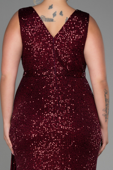 Long Burgundy Scaly Plus Size Evening Dress ABU3194
