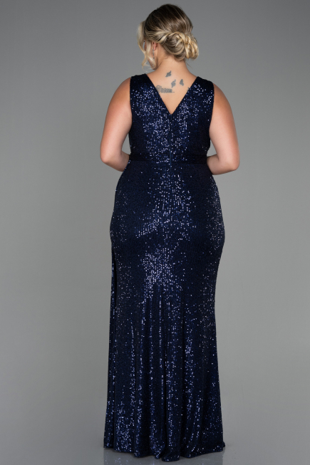 Long Navy Blue Scaly Plus Size Evening Dress ABU3194