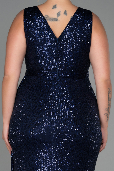 Long Navy Blue Scaly Plus Size Evening Dress ABU3194