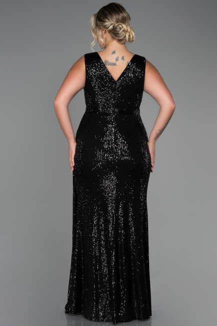 Long Black Scaly Plus Size Evening Dress ABU3194