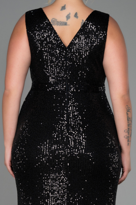 Long Black Scaly Plus Size Evening Dress ABU3194