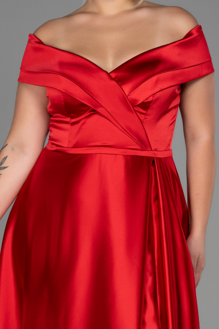 Red Long Satin Plus Size Evening Dress ABU2355