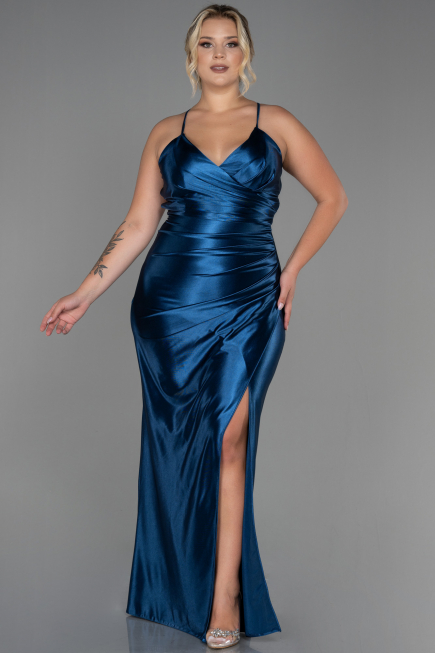 Oil Green Long Satin Plus Size Evening Dress ABU3053