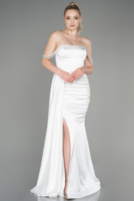 White Long Satin Evening Dress ABU2618