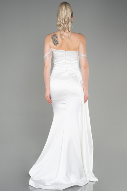 White Long Satin Evening Dress ABU2618