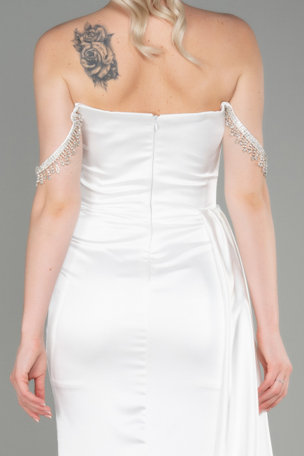 White Long Satin Evening Dress ABU2618