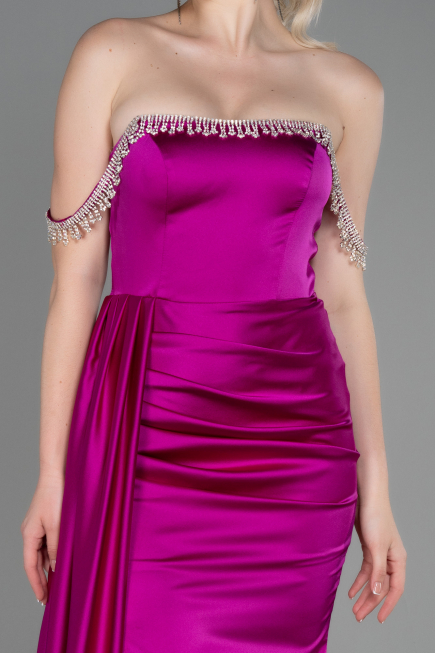 Fuchsia Long Satin Evening Dress ABU2618