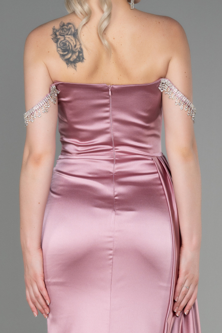 Powder Color Long Satin Evening Dress ABU2618
