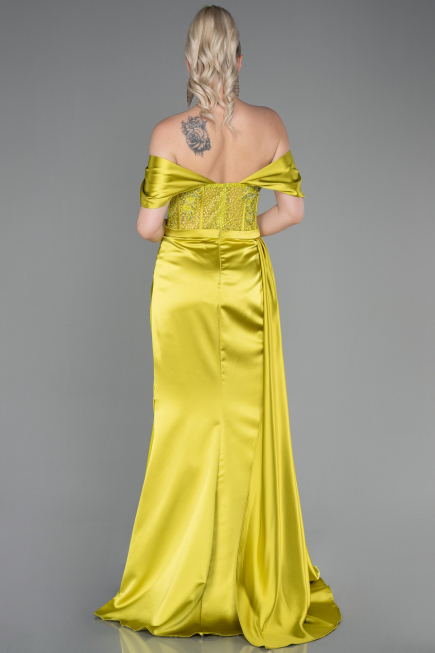Pistachio Green Long Satin Evening Dress ABU2087