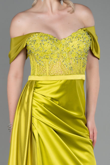 Pistachio Green Long Satin Evening Dress ABU2087