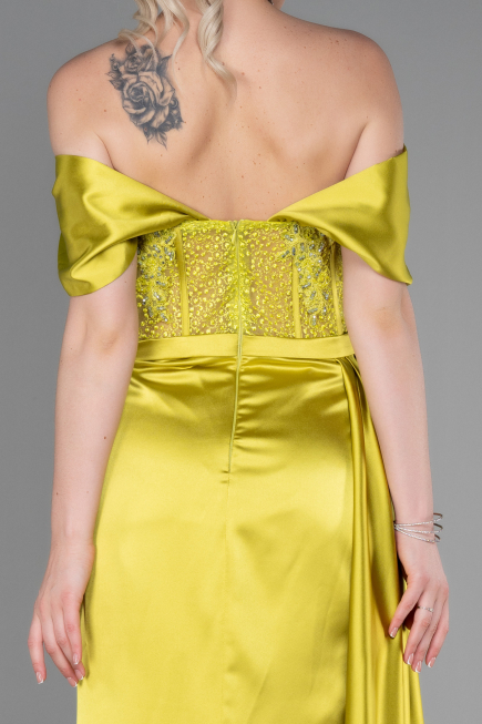 Pistachio Green Long Satin Evening Dress ABU2087