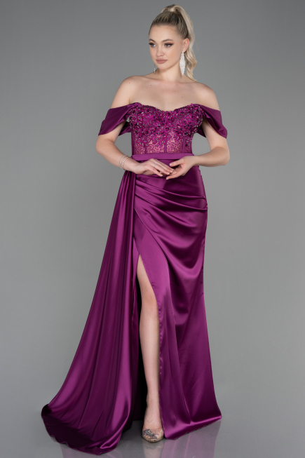 Plum Long Satin Evening Dress ABU2087