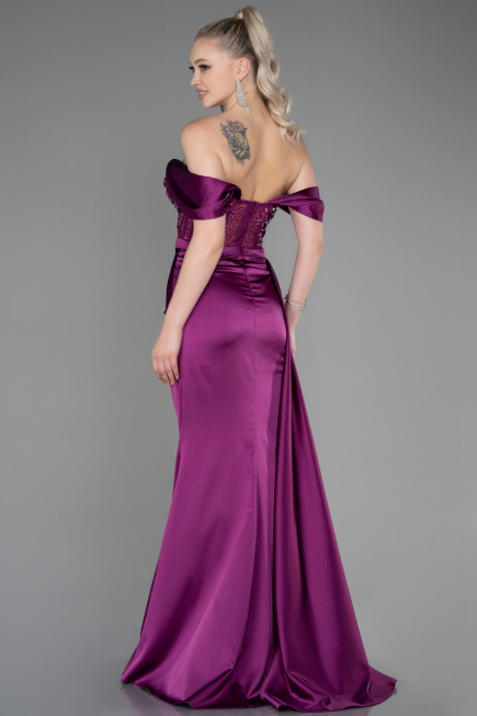Plum Long Satin Evening Dress ABU2087