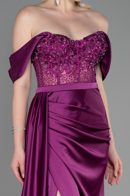 Plum Long Satin Evening Dress ABU2087