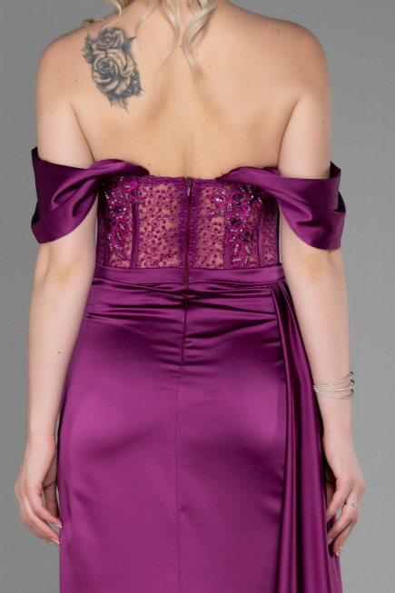 Plum Long Satin Evening Dress ABU2087