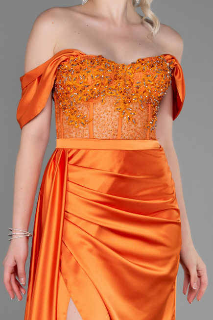 Orange Long Satin Evening Dress ABU2087