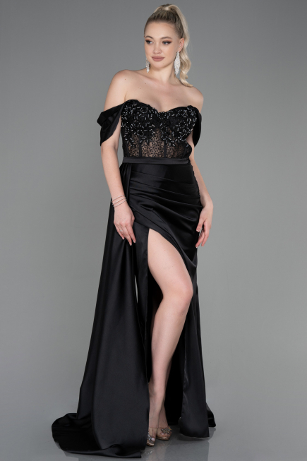 Long Black Satin Evening Dress ABU2087