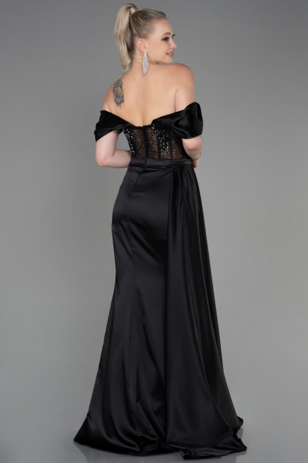 Long Black Satin Evening Dress ABU2087