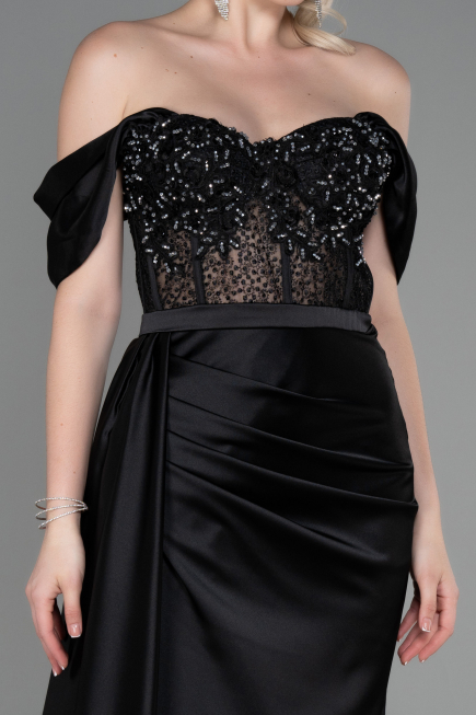 Long Black Satin Evening Dress ABU2087