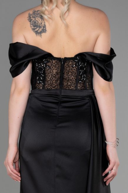Long Black Satin Evening Dress ABU2087
