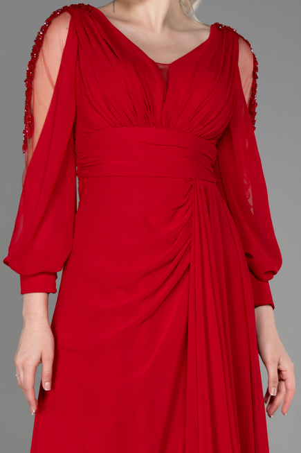 Long Red Chiffon Evening Dress ABU3220