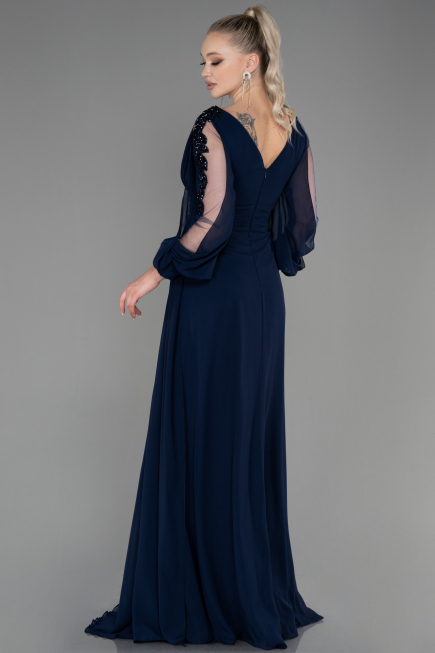 Long Navy Blue Chiffon Evening Dress ABU3220
