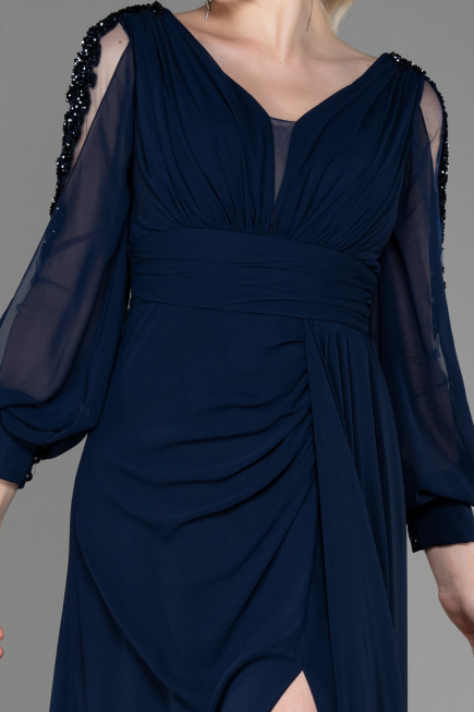 Long Navy Blue Chiffon Evening Dress ABU3220