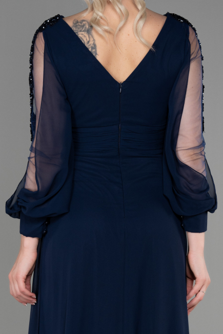 Long Navy Blue Chiffon Evening Dress ABU3220