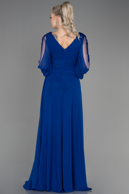 Long Sax Blue Chiffon Evening Dress ABU3220